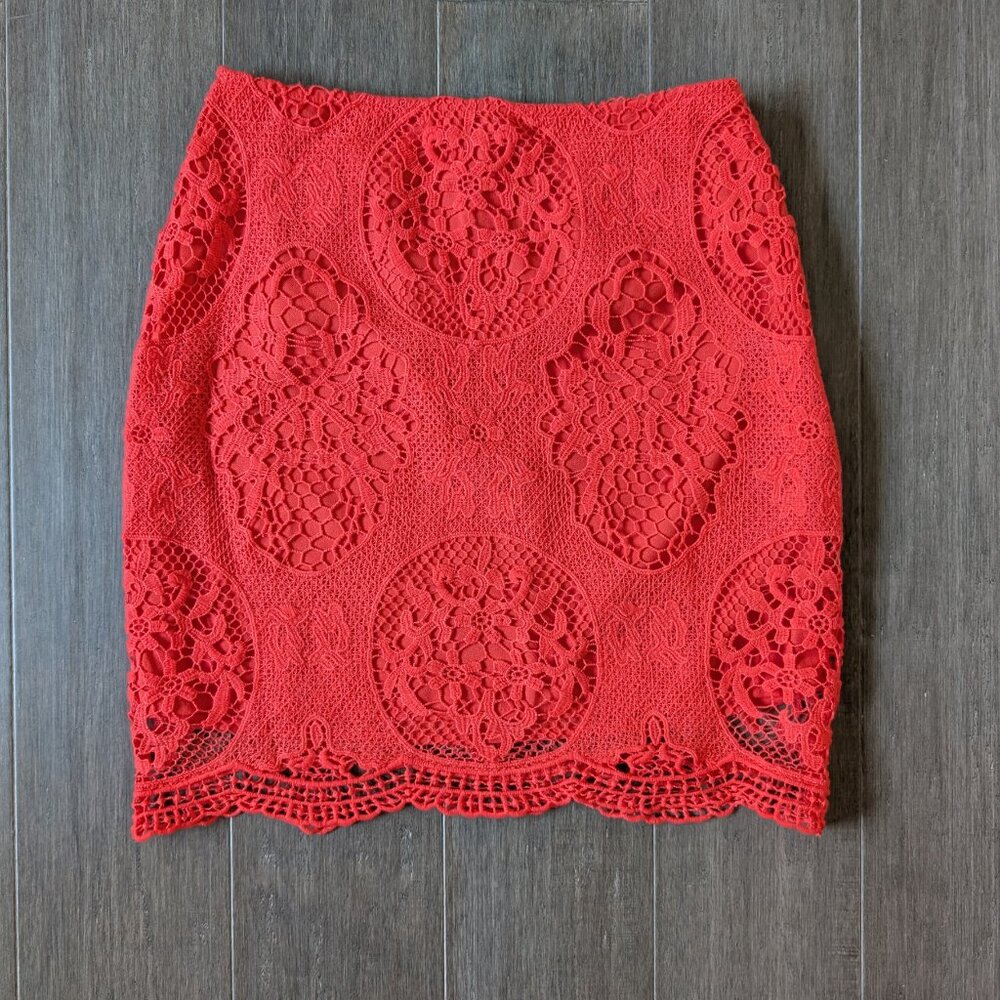J by JOA Mini Skirt Lace Eyelet Burnt Orange Sz S